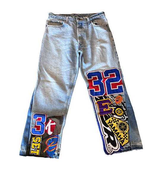 3k "Collage Patch" Flare Jeans (Light Blue)
