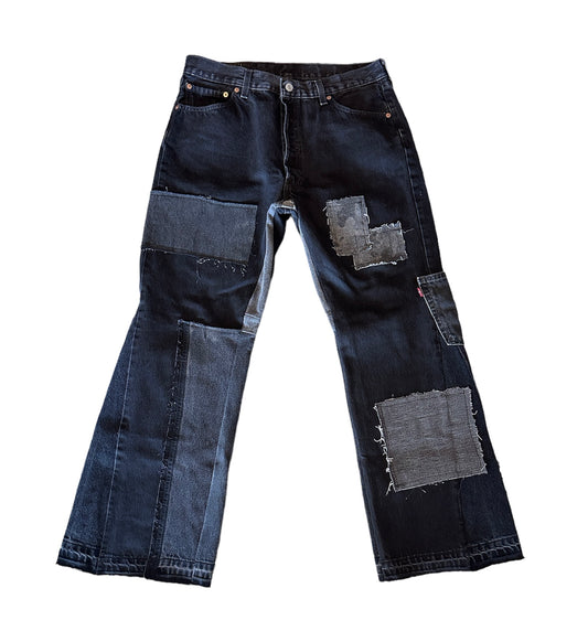 3k Patchwork Flare Jeans (Blk/Gry)